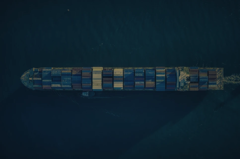 Aerial view of a container ship