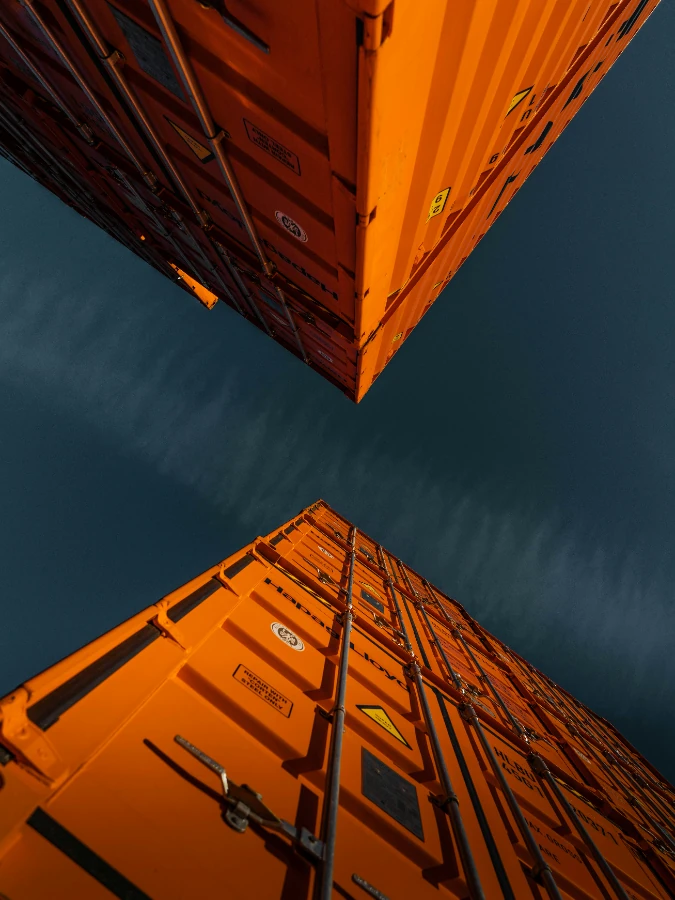 Shipping containers stacked
