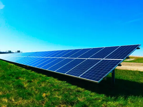 Solar panel array in a field